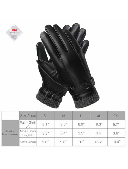 Leather Gloves for Men, with 3M Thinsulate Full-Hand Touchscreen Texting Driving Cold Weather Mittens