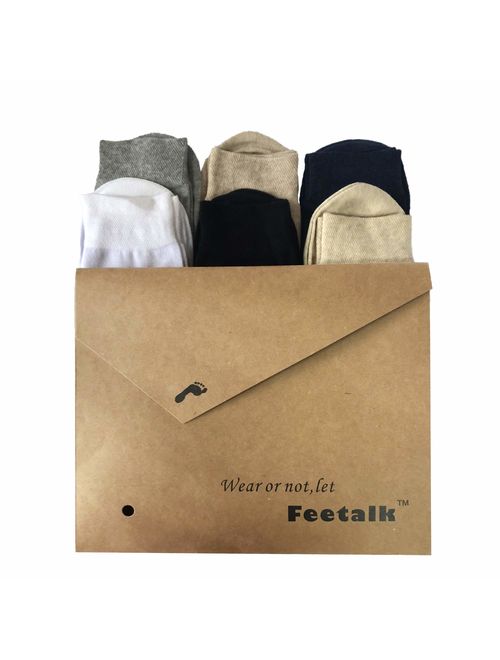 Feetalk 98% Cotton 6 Pack Lightweight Solid Dress Crew Socks for Business and Casual,Men's and Women's Socks