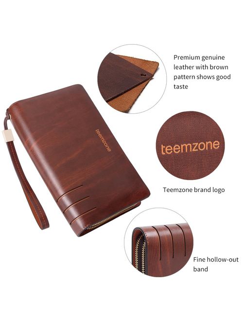 Teemzone Mens Genuine Leather Clutch Bag Handbag Organizer Checkbook Wallet Card Case