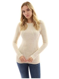 Women Cotton Blend Crewneck Cable Knit Sweater