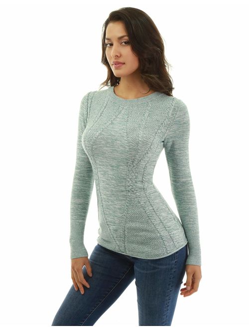 PattyBoutik Women Cotton Blend Crewneck Cable Knit Sweater