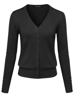 Women's Basic Solid V-Neck Button Closure Long Sleeves Sweater Cardigan