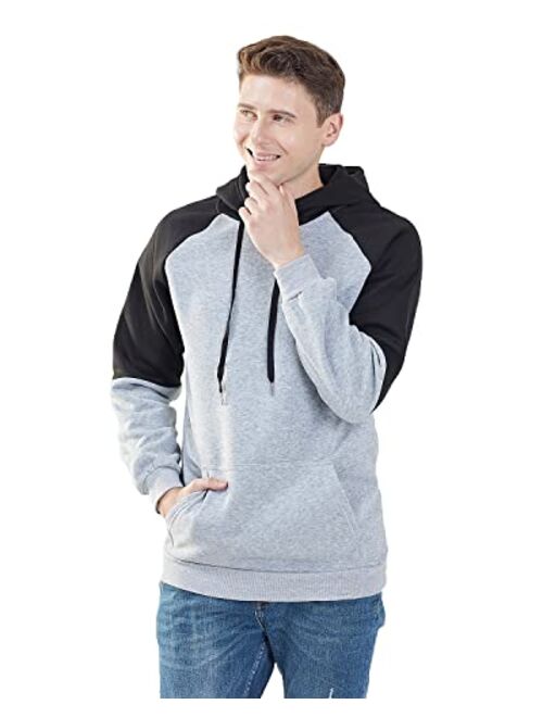 Mooncolour Mens Contrast Color Pullover Fleece Hoodie Cozy Sport Outwear