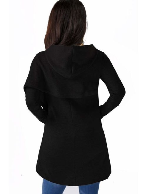 Women's Long Sleeve Hoodie Asymmetric Hem Wrap Hooded Sweatshirt Letter Print Pullover Tops with Pockets