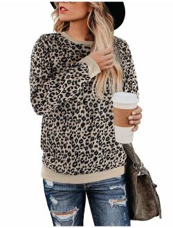 BMJL Women's Leopard Print Tops Crew Neck Sweatshirt Long Sleeve Cute Hoodies Pullover