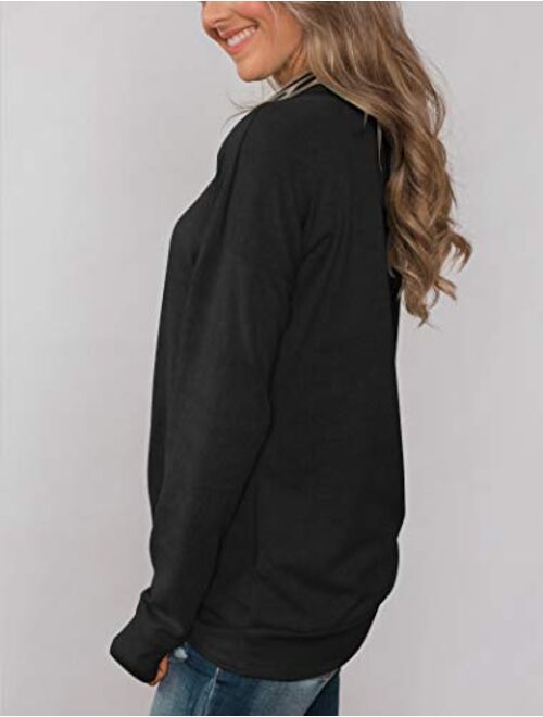 Minthunter Women's Long Sleeve Pullovers Cowl Neck Henleys Shirt Casual Sweatershirt Tops