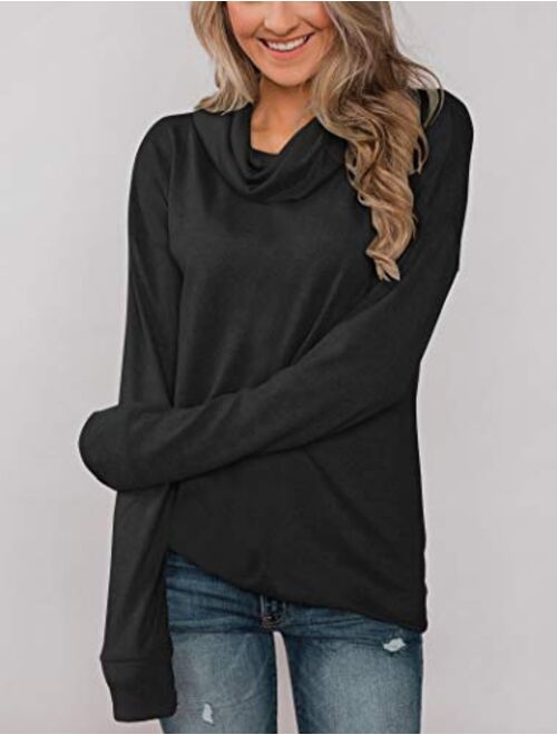 Minthunter Women's Long Sleeve Pullovers Cowl Neck Henleys Shirt Casual Sweatershirt Tops