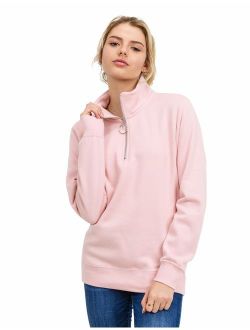esstive Women's Ultra Soft Fleece Lightweight Casual High-Neck Half Zip-Up Solid Sweatshirt