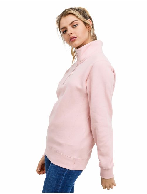 esstive Women's Ultra Soft Fleece Lightweight Casual High-Neck Half Zip-Up Solid Sweatshirt