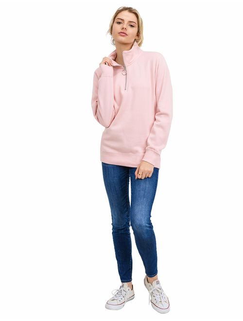 esstive Women's Ultra Soft Fleece Lightweight Casual High-Neck Half Zip-Up Solid Sweatshirt