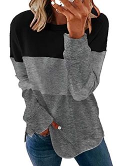 FARYSAYS Women's Casual Long Sleeve Round Neck Side Zip Pullover Sweatshirt Tunic Tops