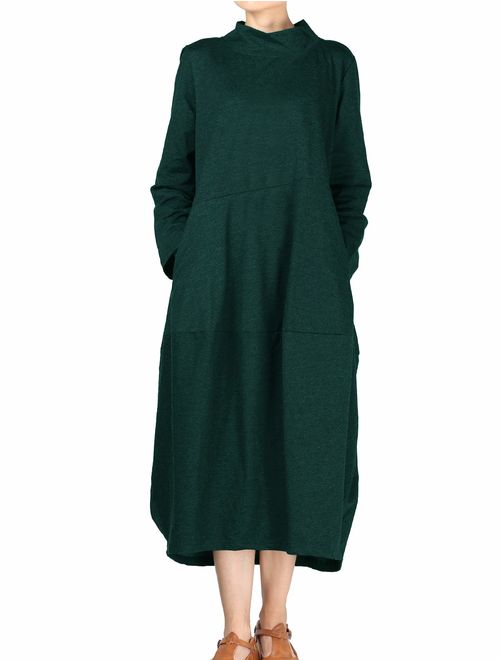 Mordenmiss Women's Autumn Turtleneck Long Baggy Dress with Pockets