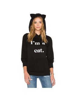 Cat Ear Black Hoodies Women Pullover Pocket Pouch Aesthetic Cute Graphic Hooded Sweatshirts Sweaters Plus Size Oversized