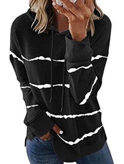 Biucly Womens Casual Loose Color Block Long Sleeve Solid Crew Neck Soft Pullovers Blouses Sweatshirt Shirt Tops(S-2XL)