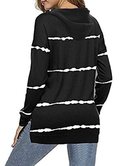 Biucly Womens Casual Loose Color Block Long Sleeve Solid Crew Neck Soft Pullovers Blouses Sweatshirt Shirt Tops(S-2XL)