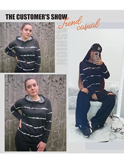 Biucly Womens Casual Loose Color Block Long Sleeve Solid Crew Neck Soft Pullovers Blouses Sweatshirt Shirt Tops(S-2XL)