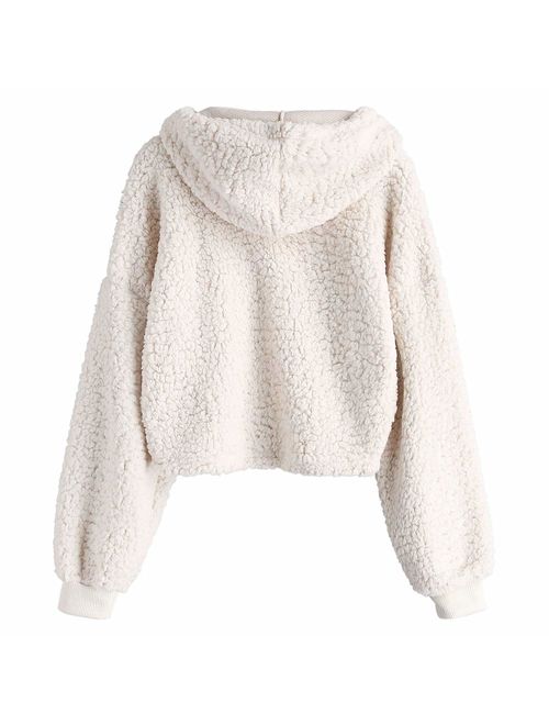ZAFUL Women's Fuzzy Faux Fur Oversized Pullover Crop Hoodie Sweatshirt