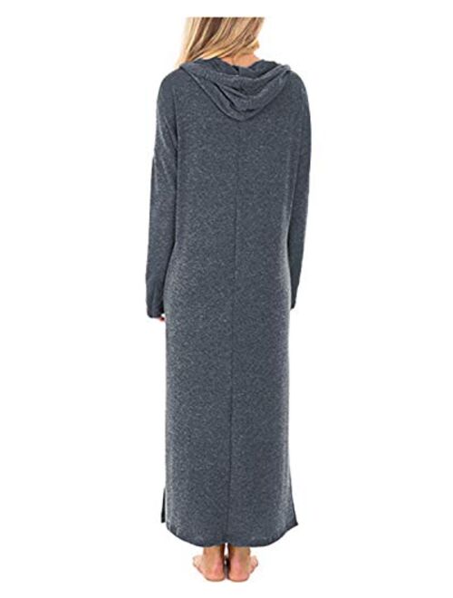 GIKING Women's Casual Pockets Hoodies Long Sleeve Split Hooded Long Maxi Dress
