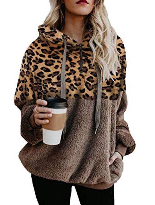 Famulily Women's Long Sleeve Hooded Fleece Sweatshirt Warm Fuzzy Zip Up Hoodie Pullover