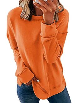 CNFUFEN Womens Casual Crewneck Sweatshirt Long Sleeve Pullover Tops Fall Fashion Clothes