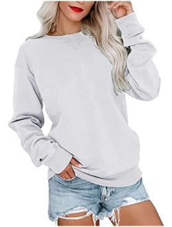 PGANDS Womens Crew Neck Color Block/Solid Sweatshirts Tops Long Sleeve Casual Pullover Cute Lightweight Loose Tops