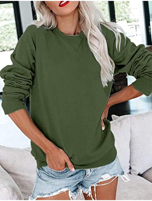 PGANDS Womens Crew Neck Color Block/Solid Sweatshirts Tops Long Sleeve Casual Pullover Cute Lightweight Loose Tops