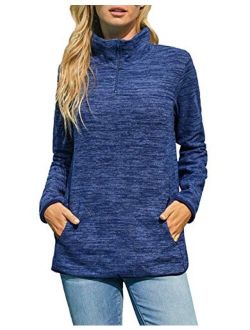 KIRUNDO 2020 Women's Stand-up Collar Sweatshirt Long Sleeves Side Pockets Short Zipper Solid Pullover (5 Colors, S-XXL)