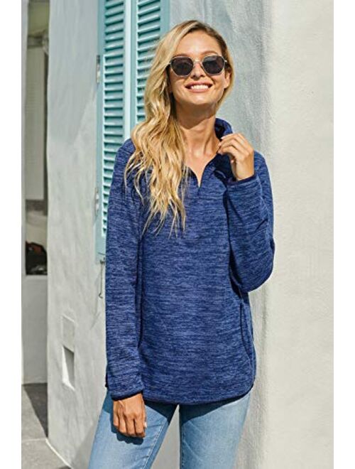 KIRUNDO 2020 Women's Stand-up Collar Sweatshirt Long Sleeves Side Pockets Short Zipper Solid Pullover (5 Colors, S-XXL)