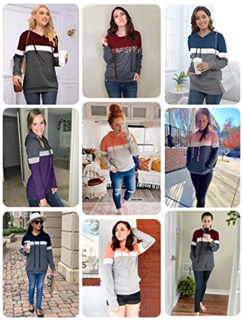 CHICZONE Long Sleeve Pullover Hoodies Sweatshirt for Women Color Block Striped Hoody Shirt with Pocket (S-3XL)