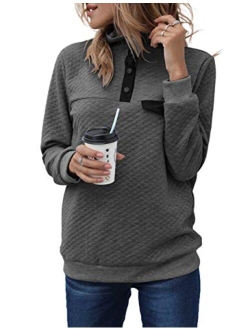 Sidefeel Women Button Neck Fleece Pullover Coat Asymmetrical Sweatshirts Outwear