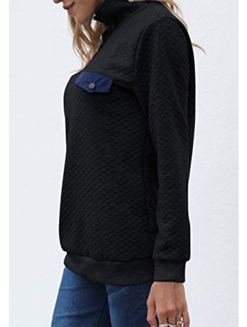 Merokeety Sidefeel Women Button Neck Fleece Pullover Coat Asymmetrical Sweatshirts Outwear