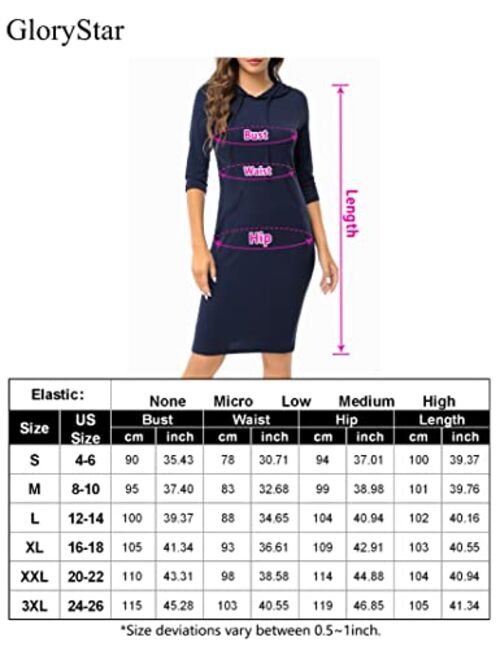 GloryStar Women's Hoodie Dress Pullover Hoody Dress Casual Fitted Knee Length Sweatshirt with Pocket Jogging Suits for Women