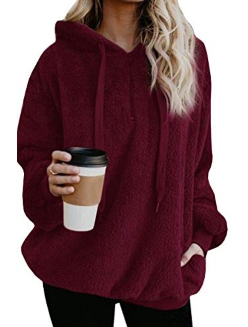 Imily Bela Womens Sherpa Loose Hoodies Zip Winter Slouchy Warm Fleece Sweatshirts Outwear Pockets