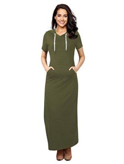 GloryStar Women Long Sleeve Pullover Hoodie Dress Stripe Pocket Slim Sweatshirt Casual Maxi Dress