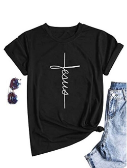 Nlife Women Causal Jesus Letter Printed T-Shirt Christian Graphic Short Sleeve T-Shirt