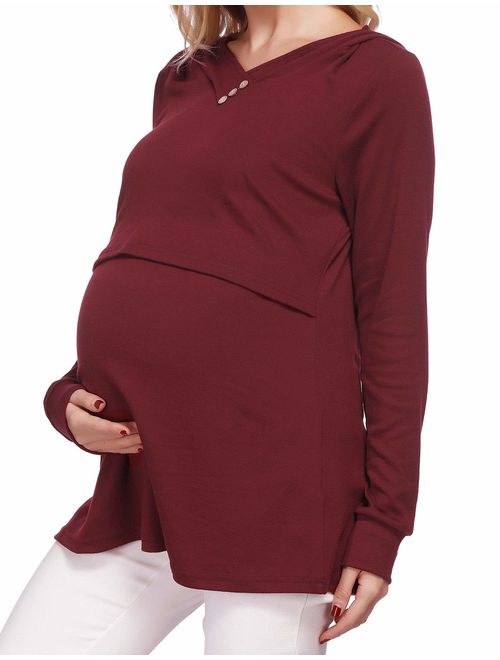 Quinee Women Long Sleeve Nursing Hoodie Tops Breastfeeding Sweatshirts