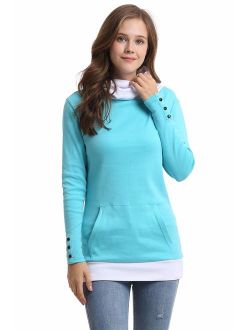 Sofishie Casual Cowl Neck with Sleeve Buttons Pullover Top
