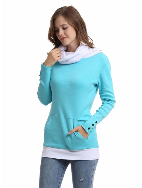 Sofishie Casual Cowl Neck with Sleeve Buttons Pullover Top