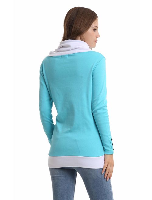 Sofishie Casual Cowl Neck with Sleeve Buttons Pullover Top