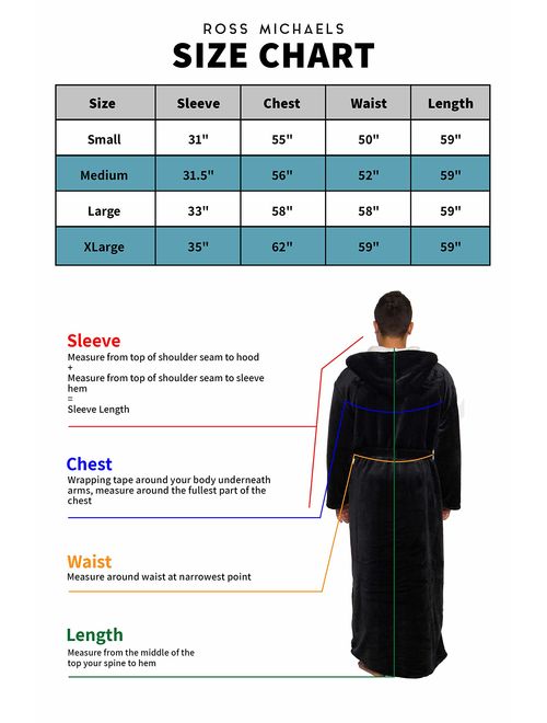 Ross Michaels Mens Sherpa-Lined Hooded Long Bathrobe - Full Length Luxury Plush Big and Tall Robe
