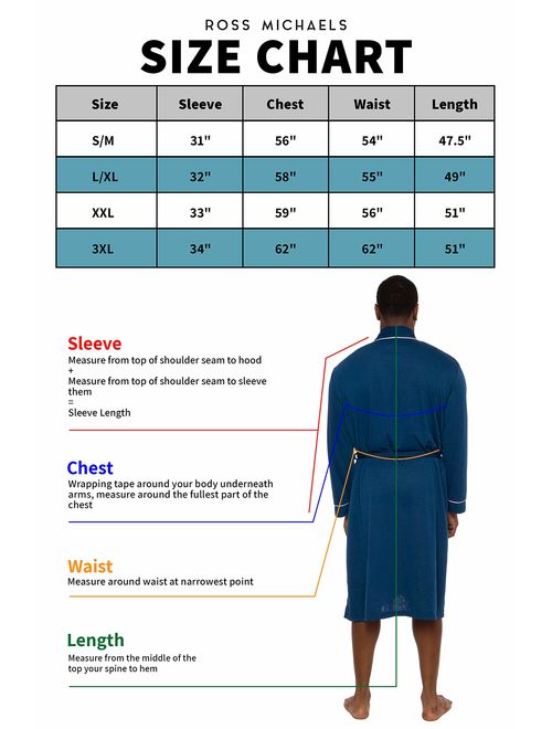 Ross Michaels Men's Lightweight Jersey Robe - Luxury Long Sleeve Summer Bathrobe w/Contrast Piping
