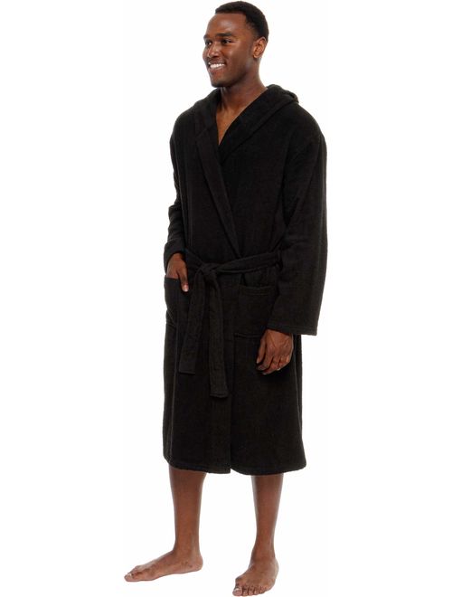 Ross Michaels Men's Lightweight Cotton Terry Robe - Luxury Hooded Bathrobe w/Shawl Collar