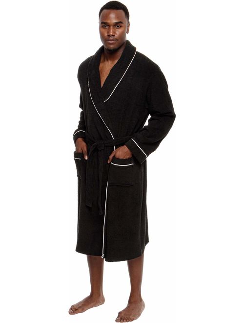 Ross Michaels Men's Lightweight Cotton Terry Robe - Luxury Bathrobe w/Contrast Piping
