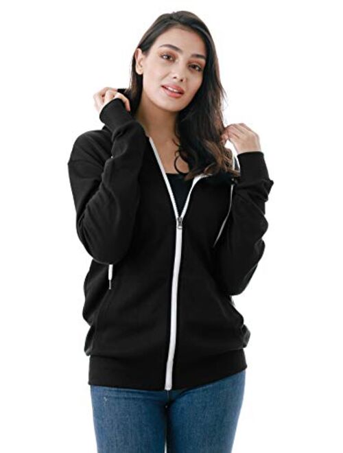 GIVON Womens Comfortable Long Sleeve Lightweight Zip-up Hoodie with Kanga Pocket XS~4XL