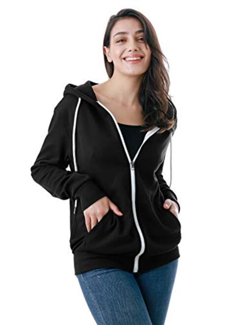 GIVON Womens Comfortable Long Sleeve Lightweight Zip-up Hoodie with Kanga Pocket XS~4XL