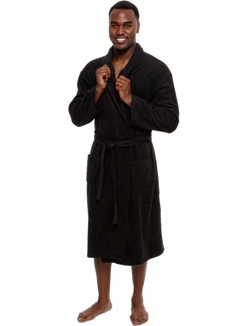 Ross Michaels Men's Lightweight Cotton Terry Robe - Luxury Bathrobe w/Shawl Collar