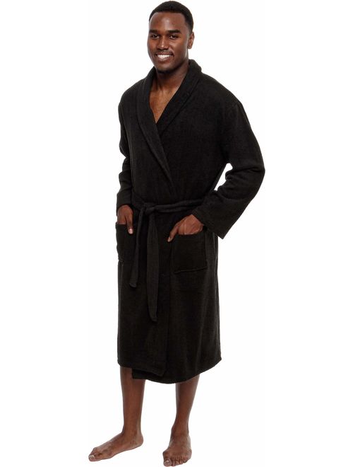 Ross Michaels Men's Lightweight Cotton Terry Robe - Luxury Bathrobe w/Shawl Collar