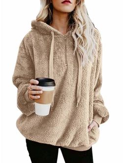 Doreyi Womens Hooded Sweatshirt Fuzzy Fleece Winter Warm Soft Oversized Sweatshirts Pullover Hoodie with Pockets