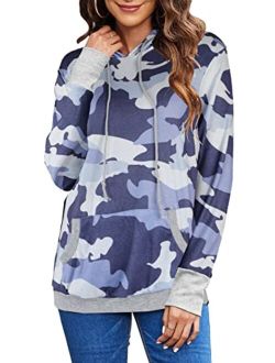 Women's Camouflage Hoodies Pullover Sweatshirt Hooded Camo Sweater Pockets Leopard Loose Shirt Tops