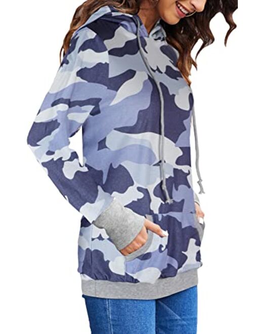Women's Camouflage Hoodies Pullover Sweatshirt Hooded Camo Sweater Pockets Leopard Loose Shirt Tops